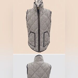 JCrew Herringbone Quilted Vest with Black Trim size M